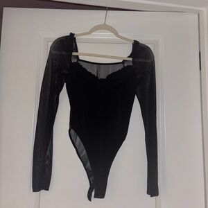 Black Sheer Long Sleeve Bodysuit